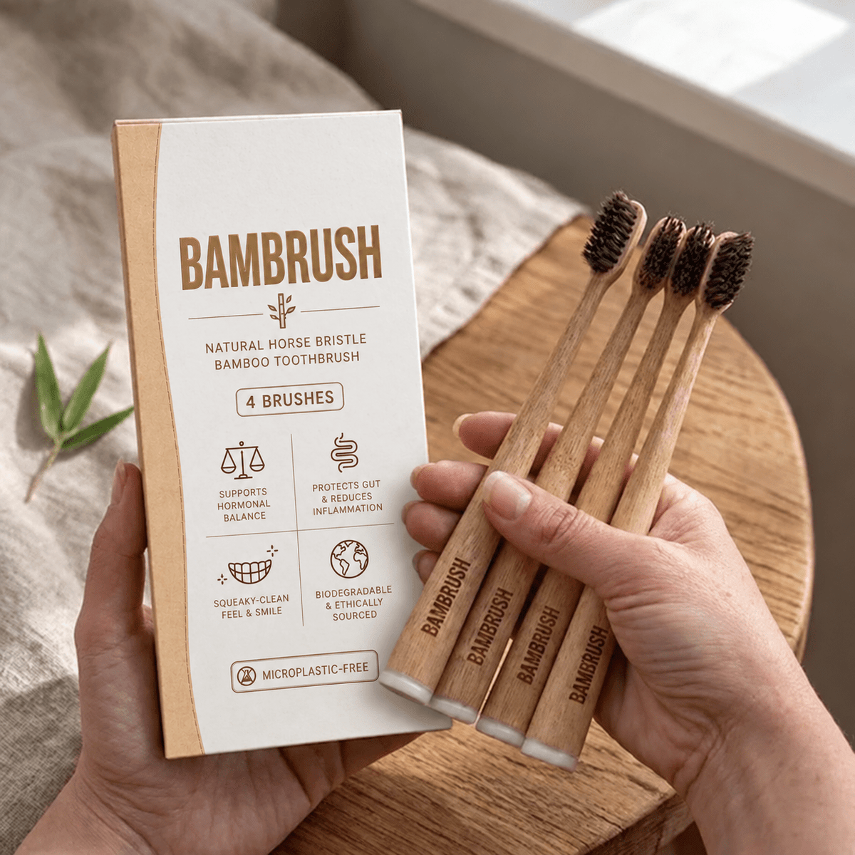 Horse Bristle & Bamboo Toothbrush (4 Pack) - BAMBRUSH