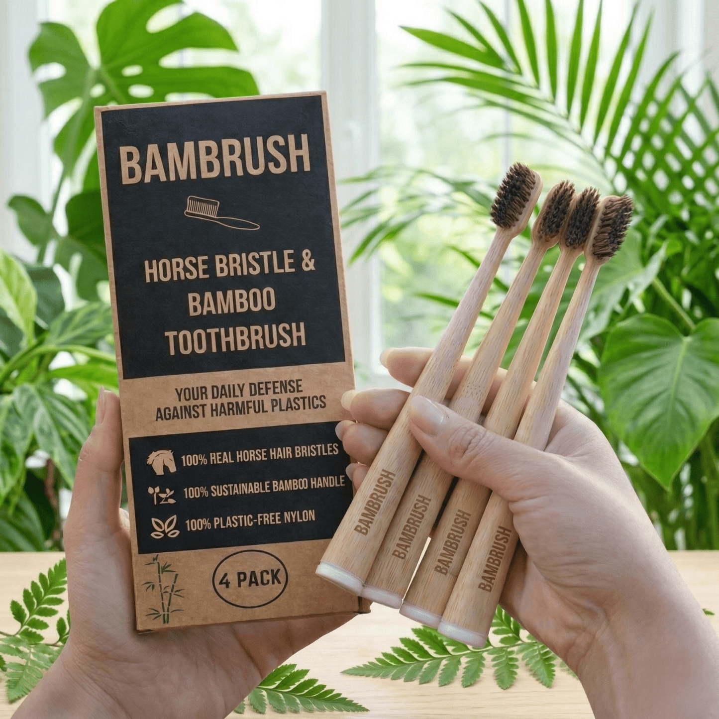 Horse Bristle & Bamboo Toothbrush (4 Pack) - BAMBRUSH